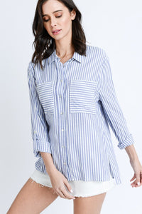 Blue Stripe Button Down Top