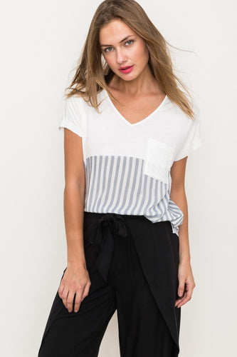 Stripe Bottom V-Neck Top