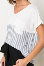 Stripe Bottom V-Neck Top