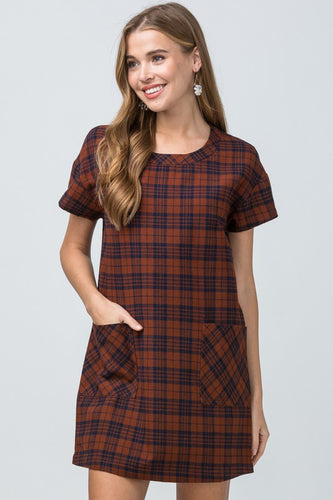Rust Plaid Shift Dress