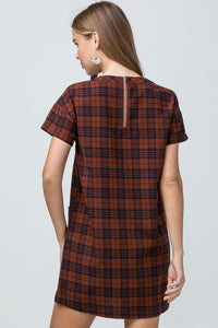 Rust Plaid Shift Dress