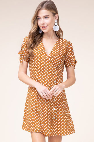 Mustard Checkered Wrap Dress