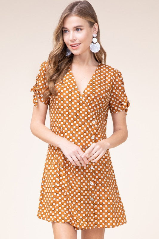 Mustard Checkered Wrap Dress