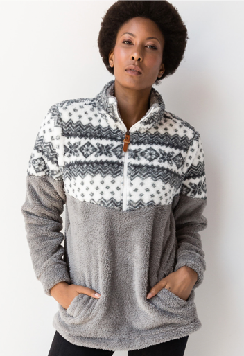 Fair Isle Grey Sherpa Pullover