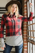 Red Plaid Cowl Neck Sweater
