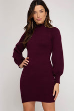Plum Balloon Sleeve Sweater Dress