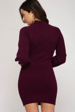 Plum Balloon Sleeve Sweater Dress