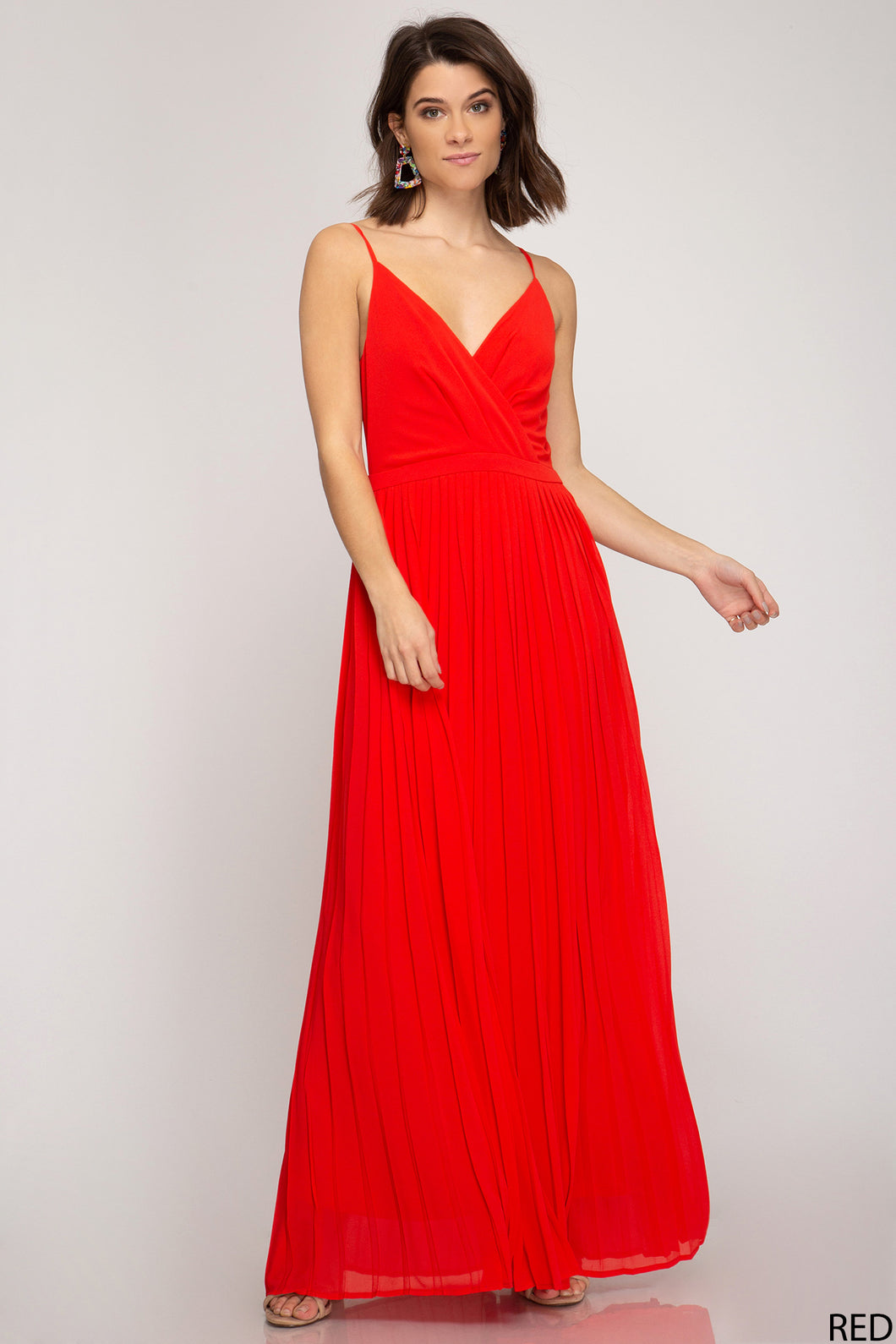 Red Pleated Maxi Dress
