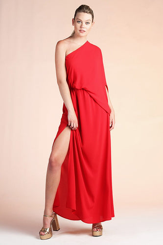 Red One Shoulder Maxi Dress