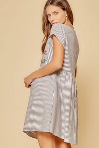 Striped Embroidered Babydoll Dress