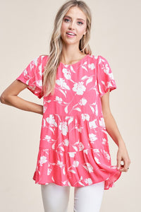 Coral Floral Tiered Top
