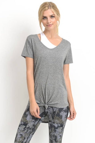 Grey Tie Front Top