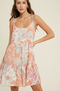 Coral Tie Dye Tiered Dress