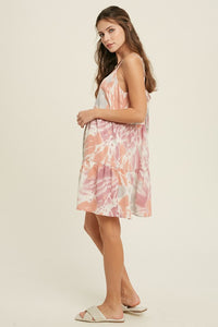 Coral Tie Dye Tiered Dress