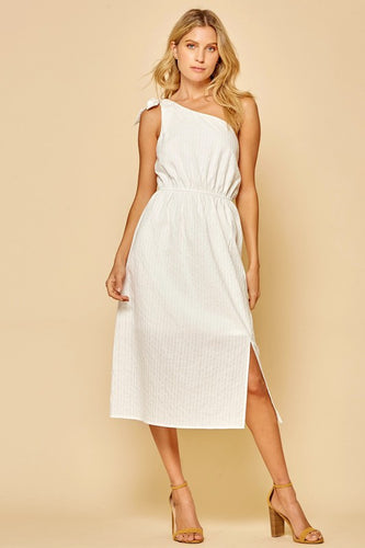 Ivory One Shoulder Midi Dress
