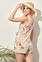 Tan Floral Linen Romper