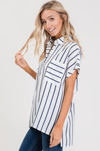 Navy Stripe Button Down Top