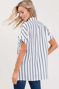 Navy Stripe Button Down Top