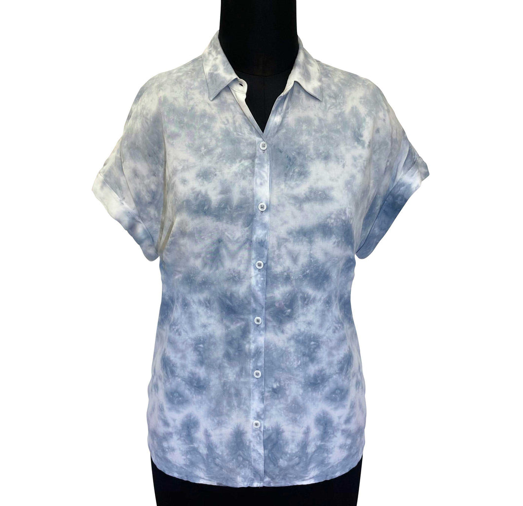 Blue Tie Dye Button Top