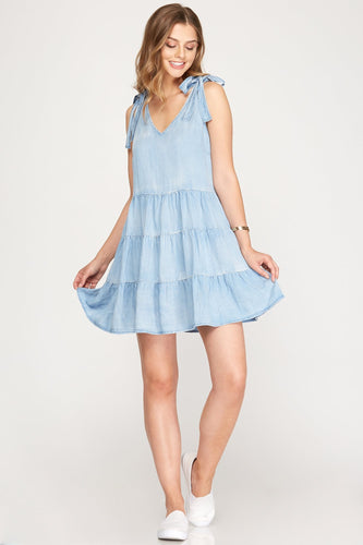 Light Chambray Tiered Dress