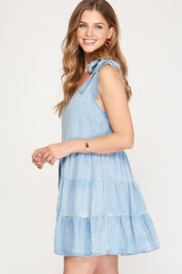 Light Chambray Tiered Dress