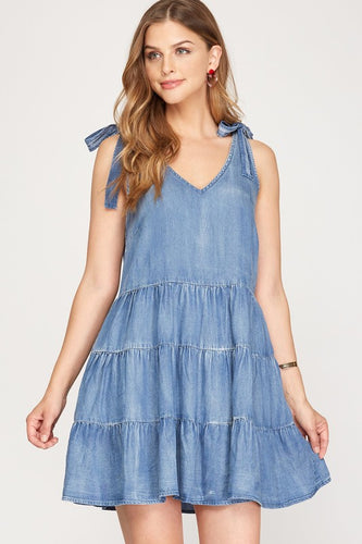 Chambray Tiered Dress