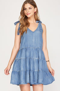 Chambray Tiered Dress