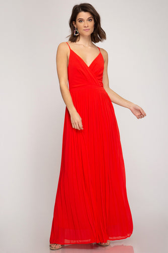 Red Pleated Maxi Dress