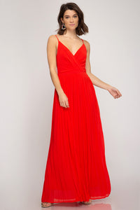 Red Pleated Maxi Dress