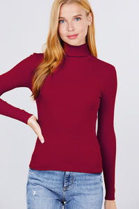 Wine Ribbed Turtleneck Sweater