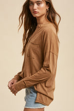 Brown V-Neck Long Sleeve Top