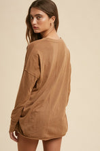 Brown V-Neck Long Sleeve Top