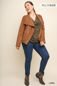 Camel Suede Moto Jacket (Plus)