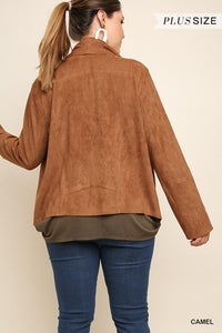 Camel Suede Moto Jacket (Plus)