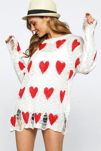 Ivory Heart Distressed Sweater