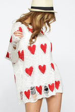Ivory Heart Distressed Sweater