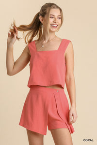 Coral Linen Crop Top