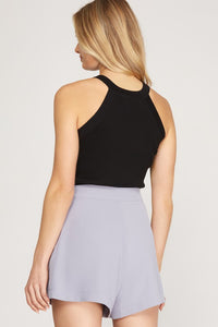 Blue Grey Pleated Shorts