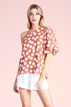 Copper Polka Dot One Shoulder Top