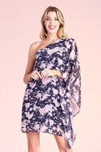 Pink & Navy One Shoulder Dress