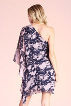 Pink & Navy One Shoulder Dress