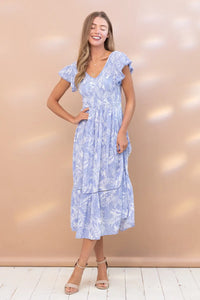 Blue Tropical Smocked Dress