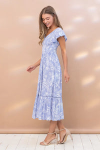 Blue Tropical Smocked Dress