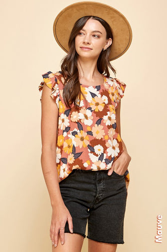 Mauve Floral Ruffle Top