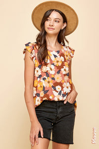 Mauve Floral Ruffle Top