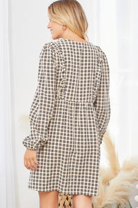 Black Gingham Long Sleeve Dress