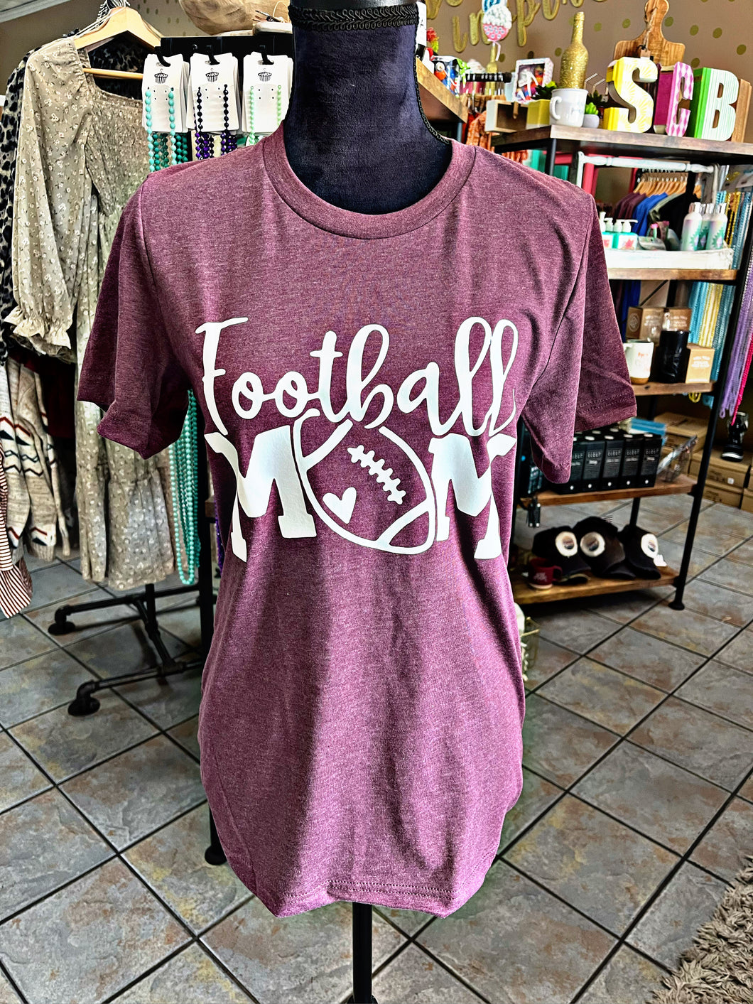 Maroon Football Mom Tee