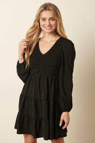 Black Smocked Babydoll Dress