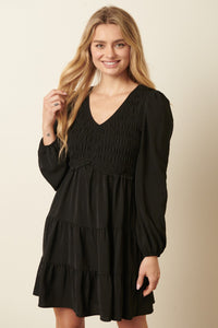 Black Smocked Babydoll Dress