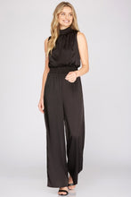 Black Mock Neck Satin Jumpsuit